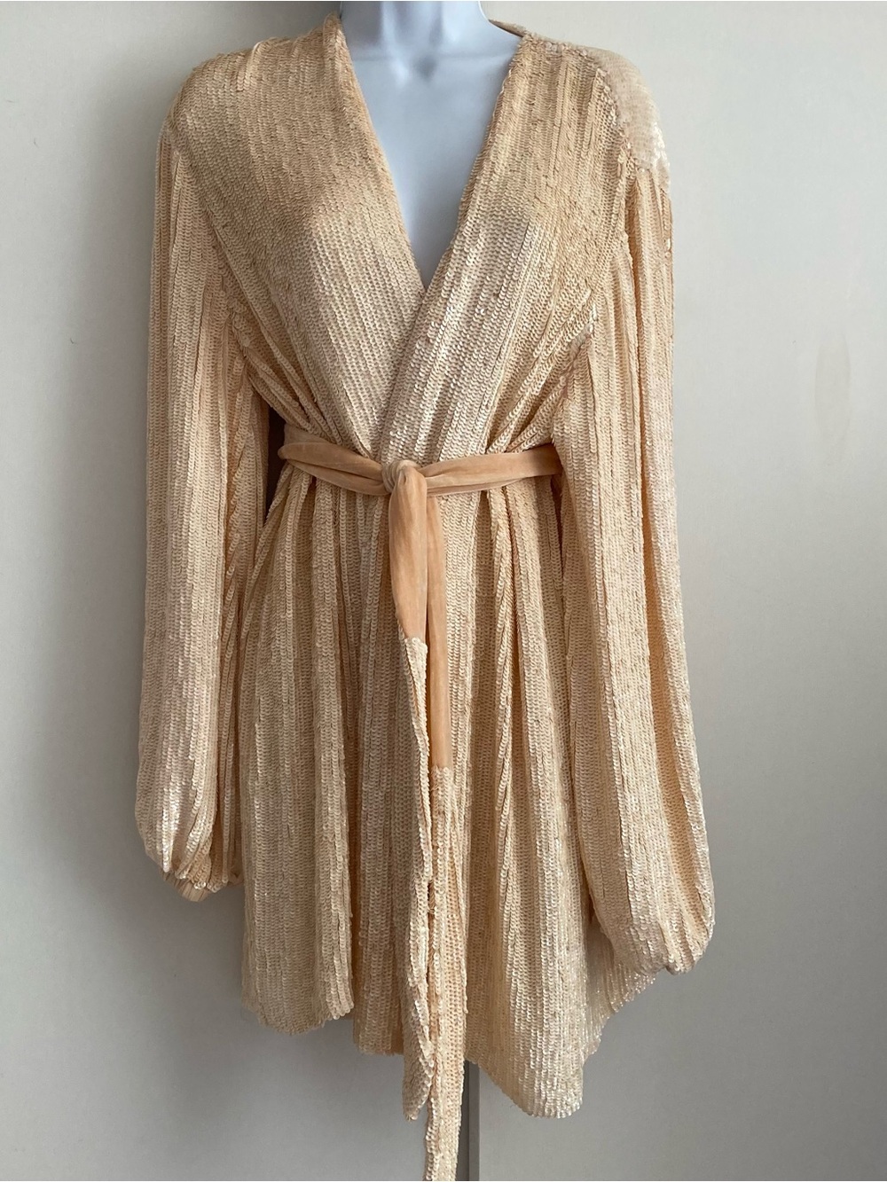 Retrofete Light Peach Gabrielle Wrap Style Robe Cardigan Mini Dress, Sz S - Picture 2 of 16